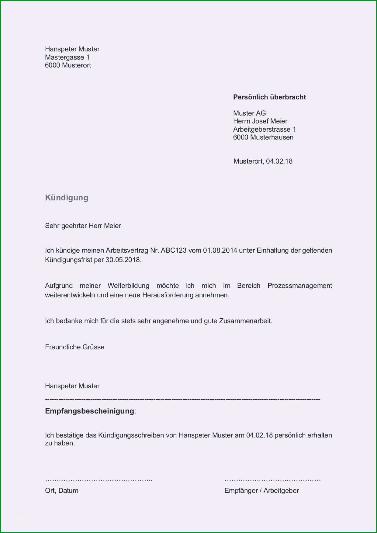Außergewöhnlich Kündigung Arbeitsvertrag Muster Arbeitgeber Pdf
