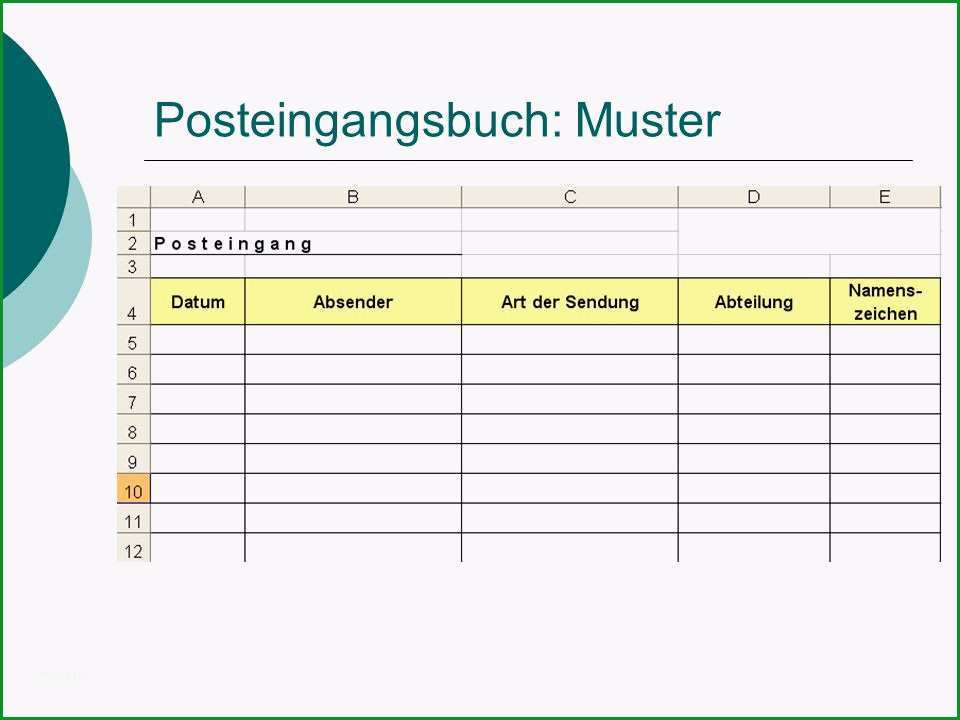 Außergewöhnlich Posteingangsbuch Excel Vorlage Kostenlos – De Excel