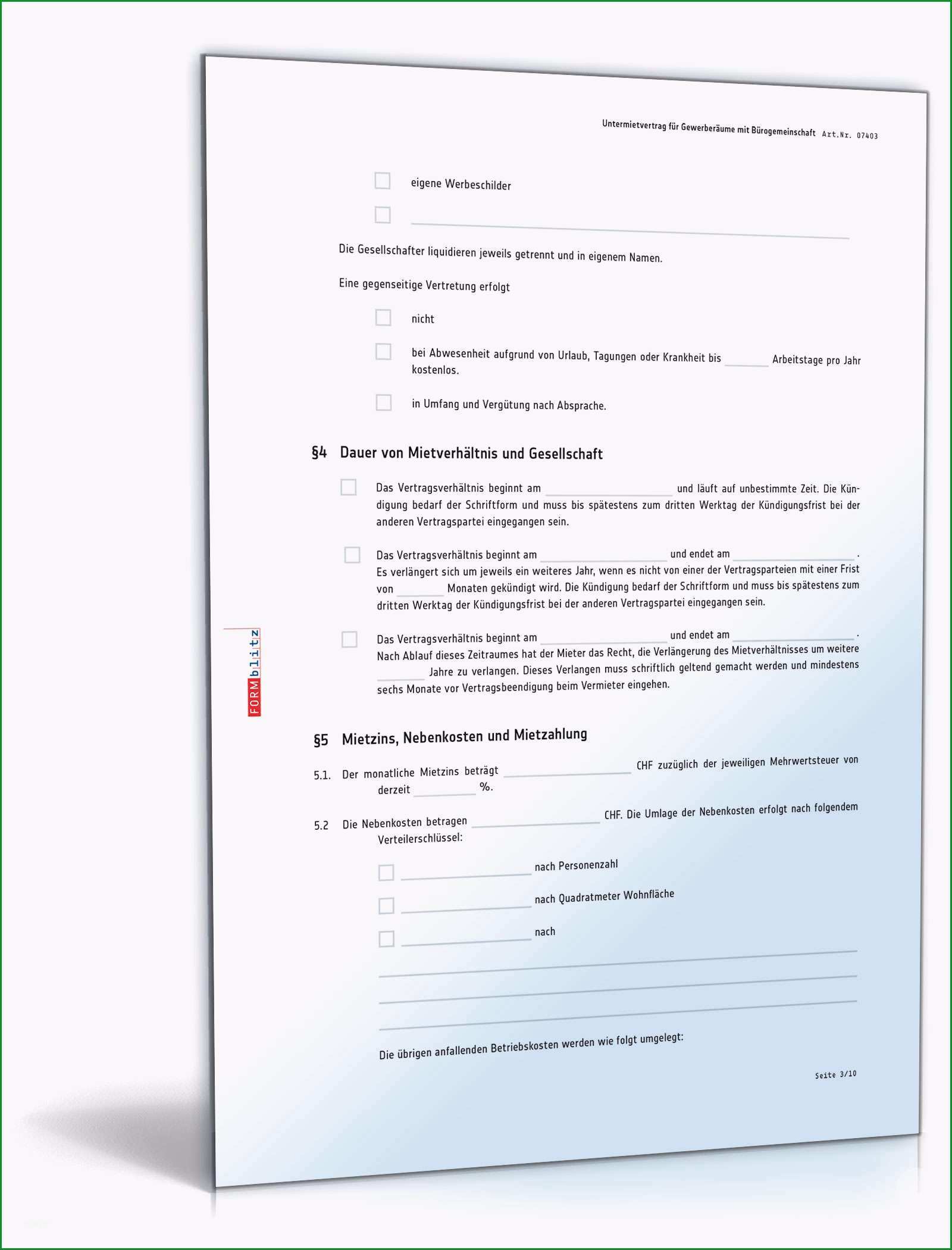 gewerblicher untermietvertrag buerogemeinschaft schweiz