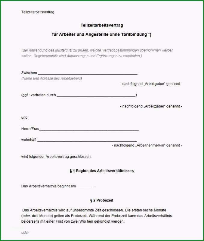 Ausgezeichnet Arbeitsvertrag Teilzeit Muster Download
