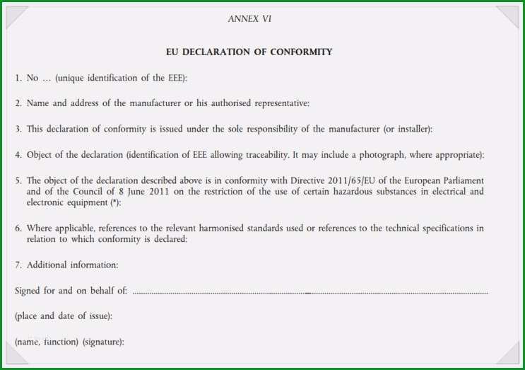 Bemerkenswert Declaration Conformity Vorlage Erstaunlich Eu Rohs Ii