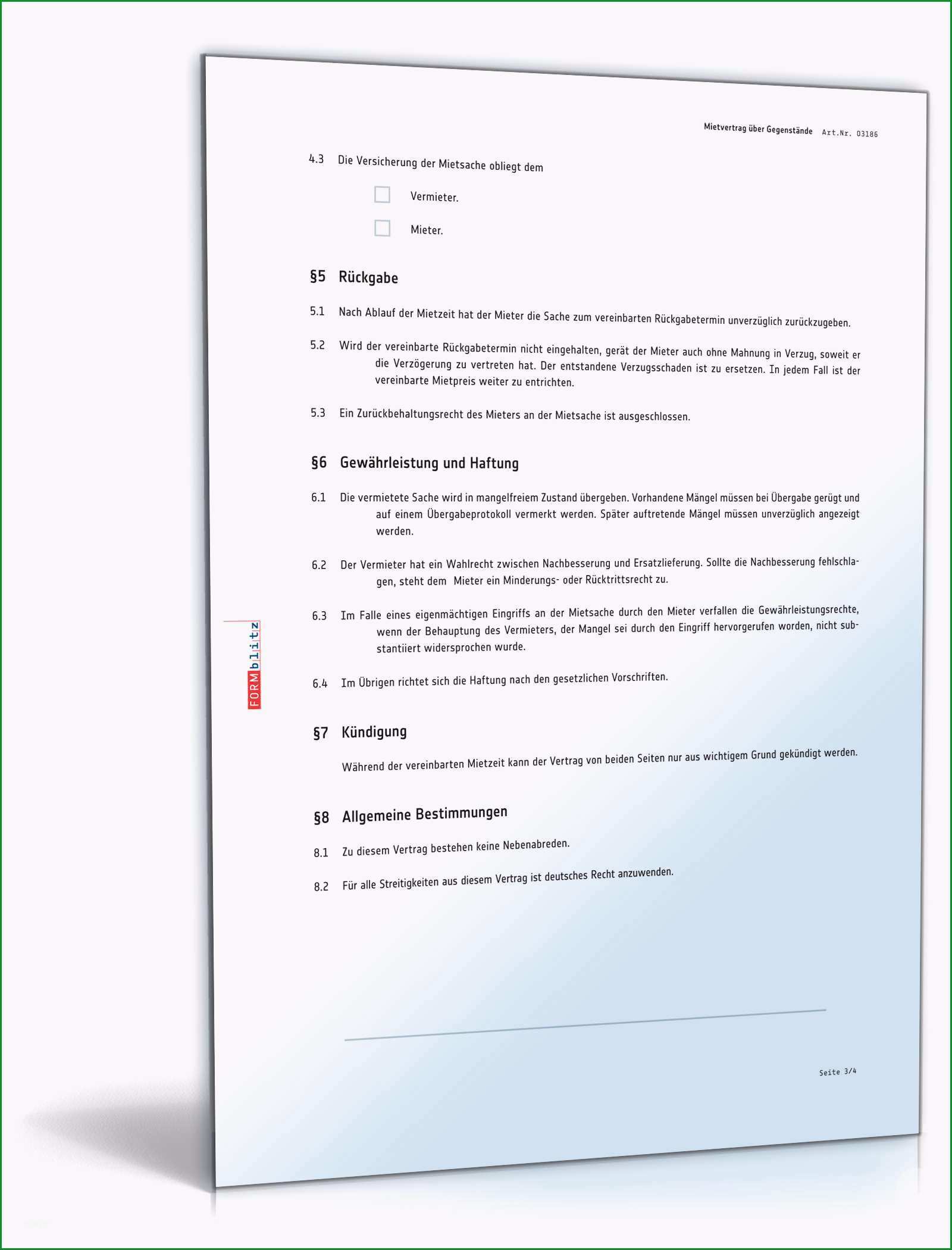 mietvertrag gegenstaende einfach