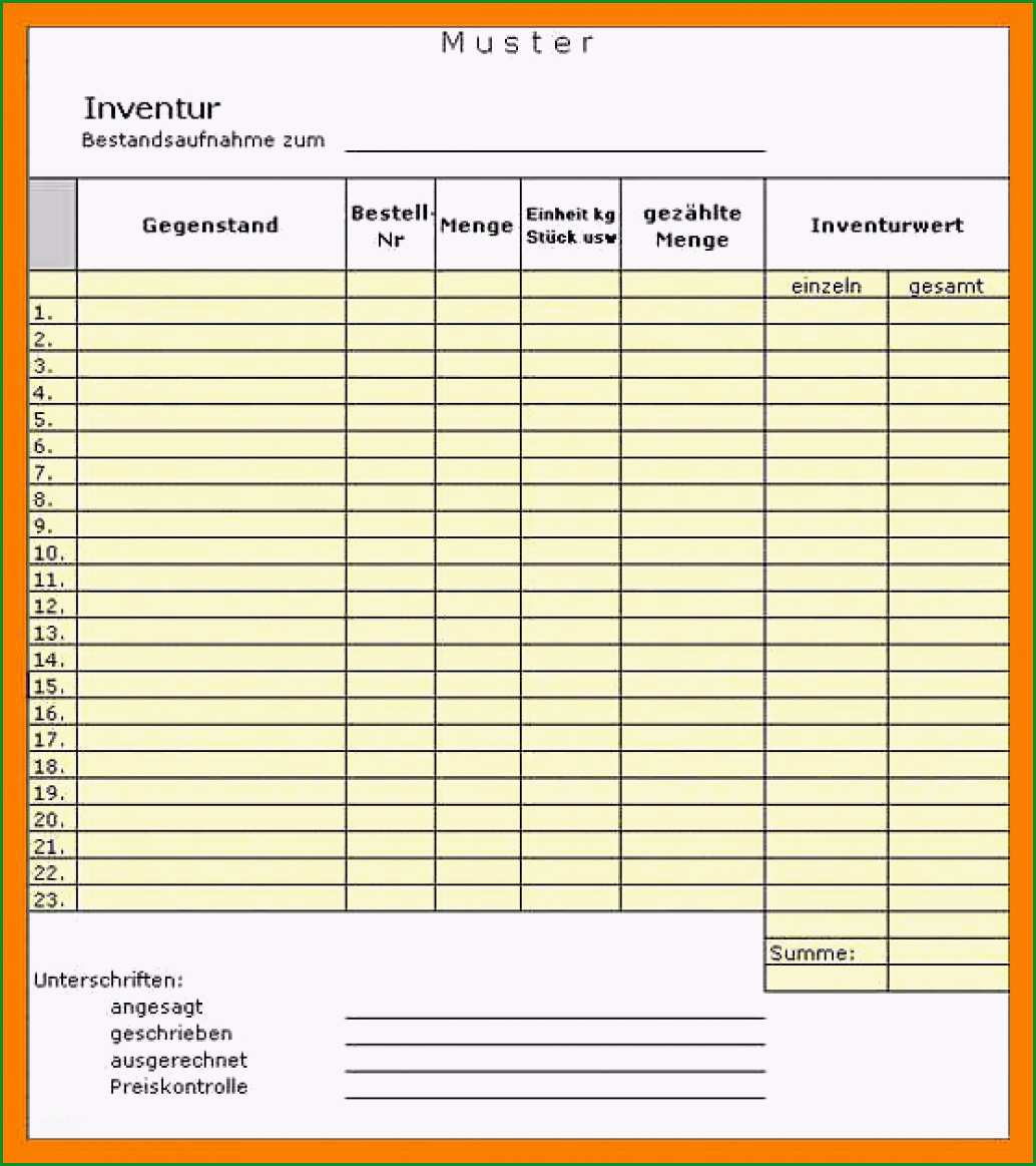 Einzahl 15 Inventarliste Vorlage Muster