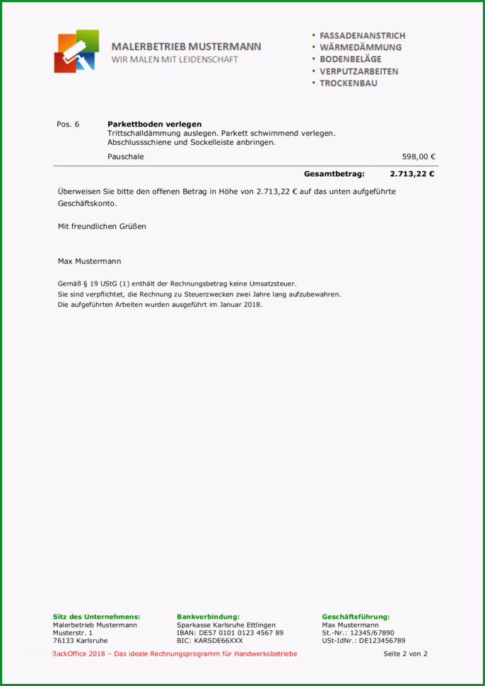 muster einer keinunternehmer rechnung fur word vorlage rechnung kleinunternehmer
