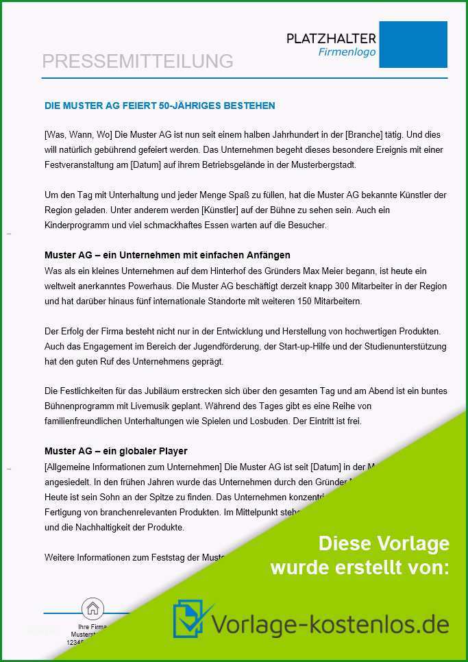 Einzahl Pressemitteilung Muster Kostenloses Beispiel Als Vorlage