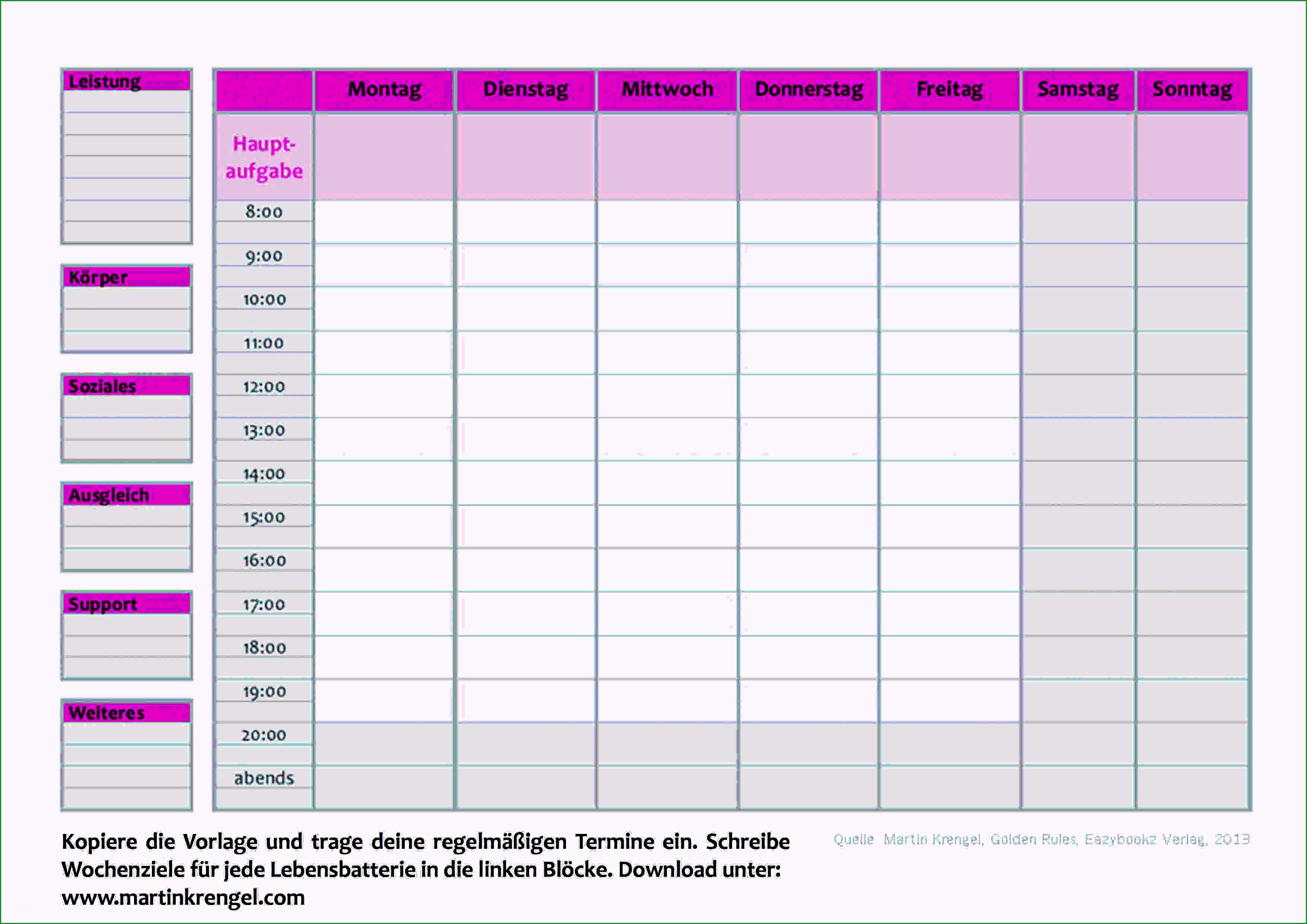 13 wochenplan excel vorlage