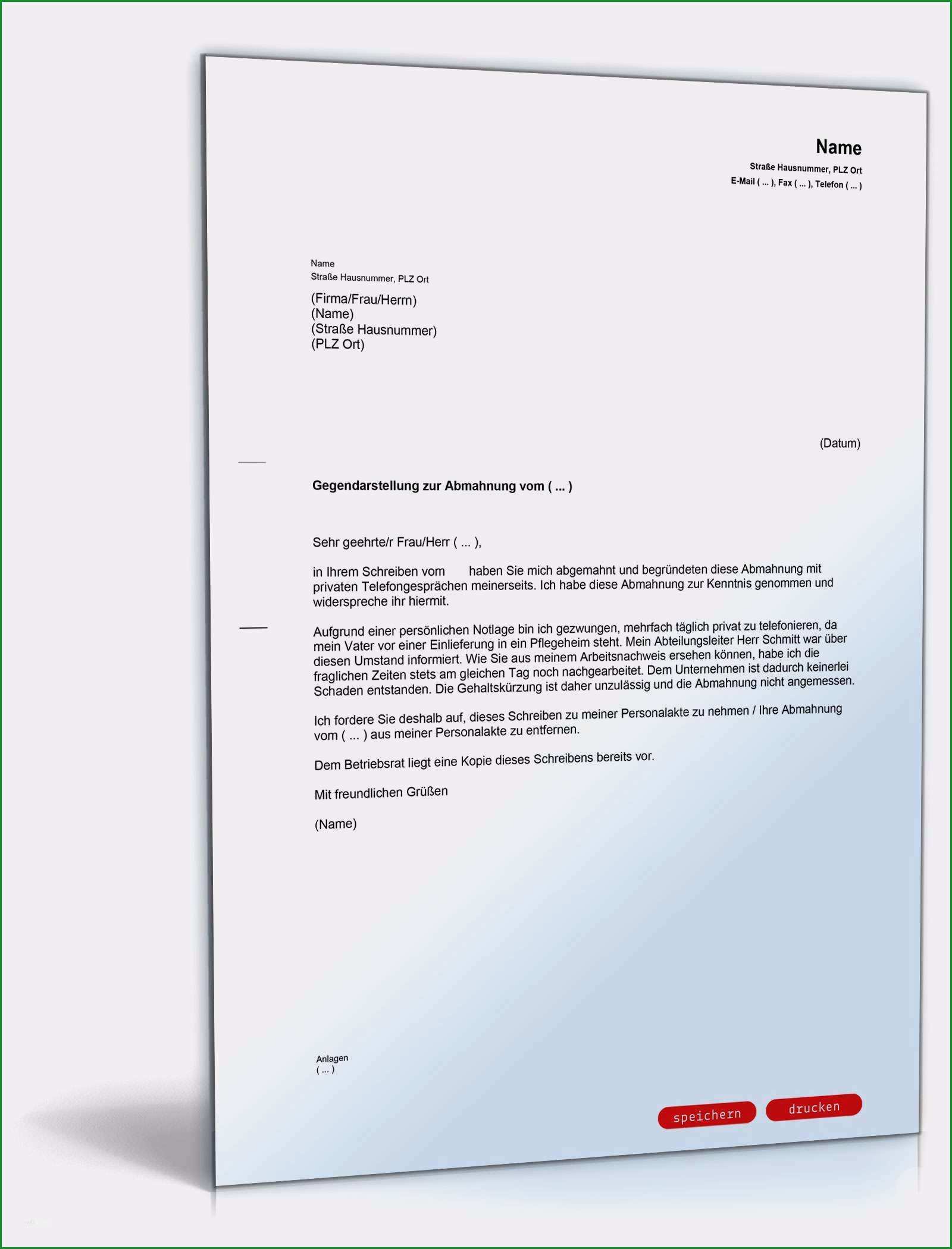 abmahnung vorlage best of gegendarstellung abmahnung privater telefongesprache