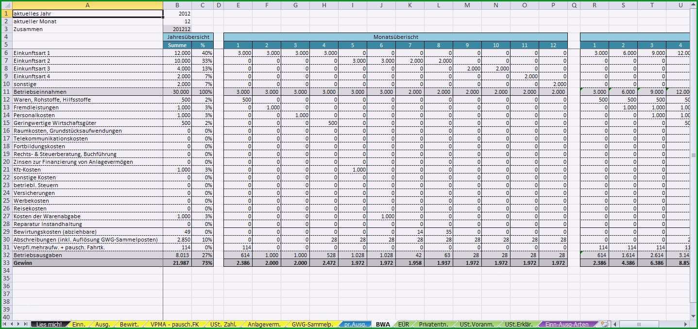 bwa vorlage excel