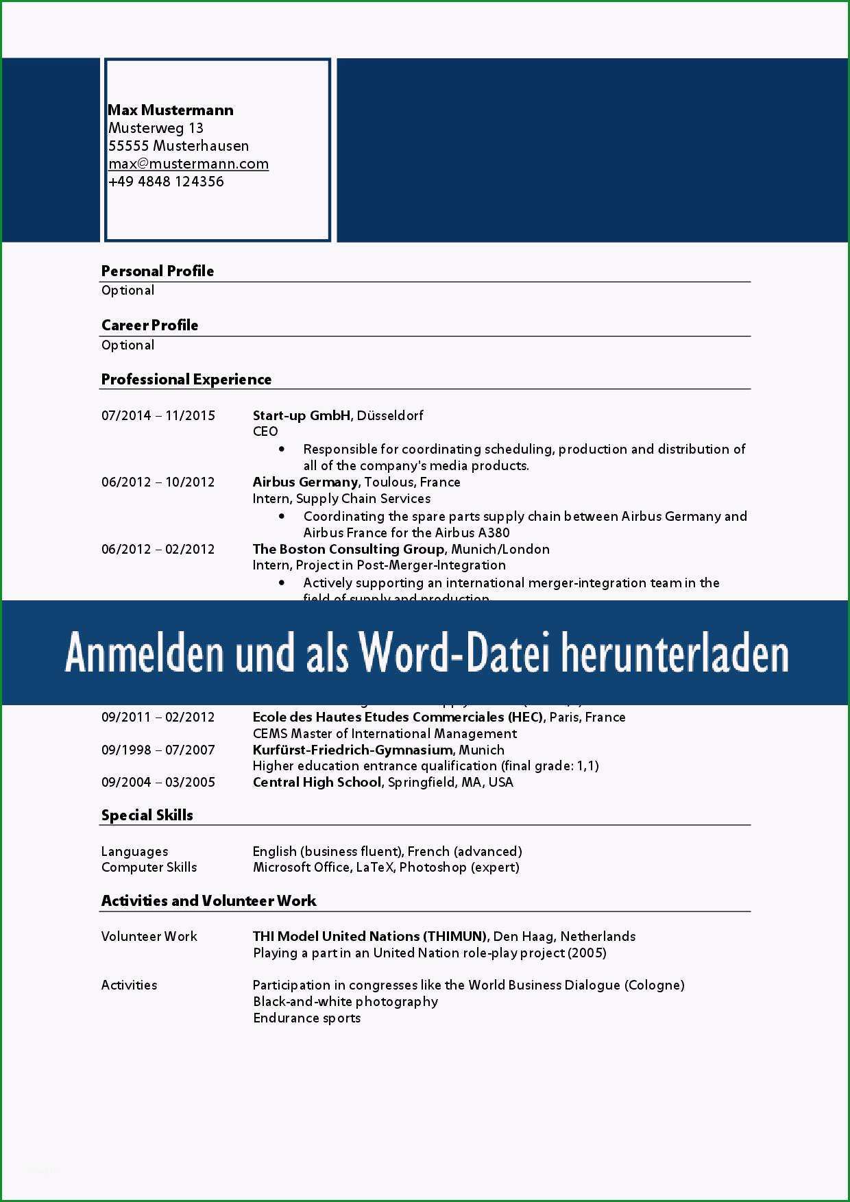 Lebenslauf Englisch Muster zum Download