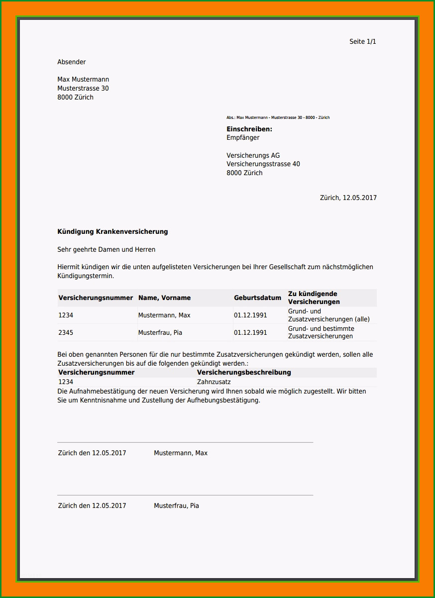 14 kundigung krankenkasse schweiz vorlage