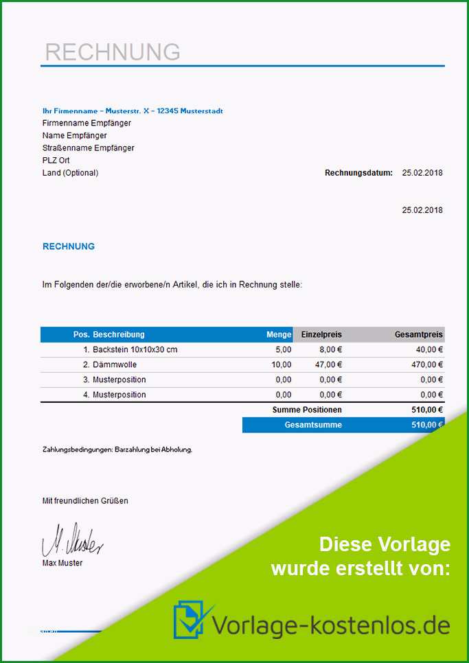 9 vorlage rechnung kostenlos
