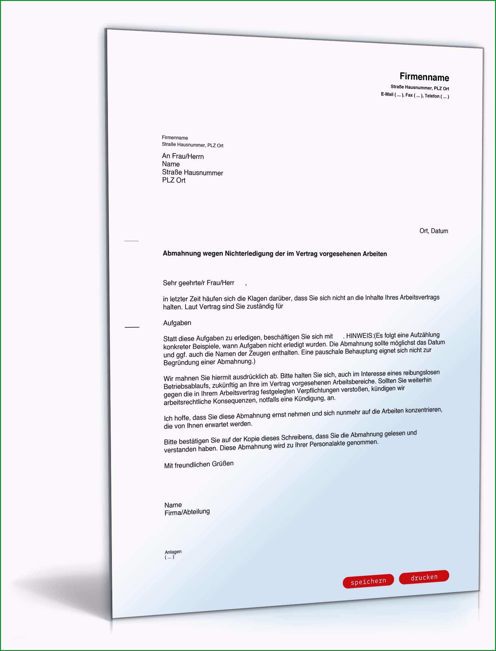 abmahnung wegen nichterledigung von aufgaben