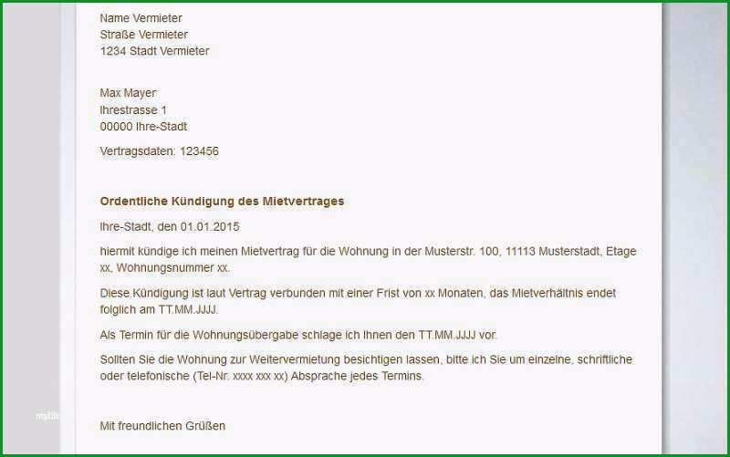 kundigung mietvertrag vermieter vorlage kostenlos pdf hubsch mietvertrag kundigen muster vorlagen and tipps