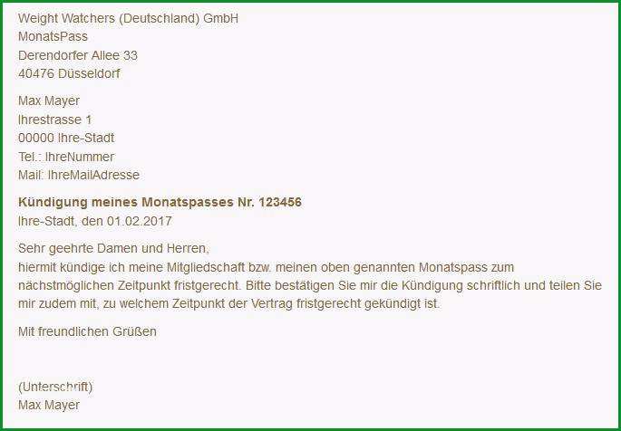 musterbrief tipps zum weight watchers kuendigen