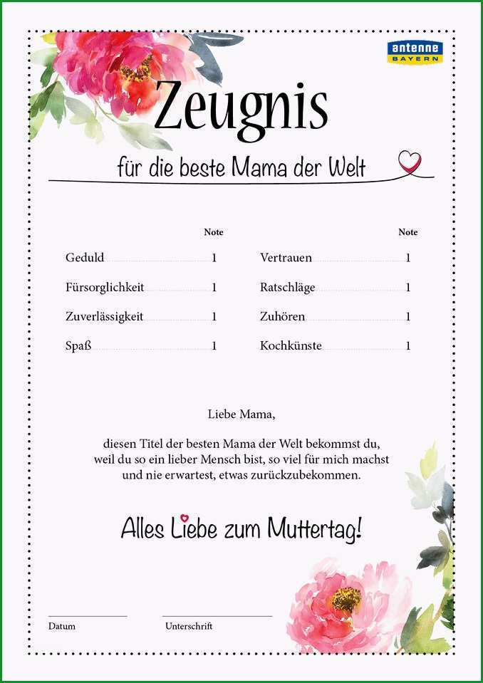 Fantastisch Zeugnis Zum Ausdrucken Für Beste Mama Der Welt