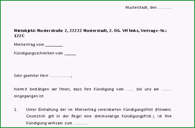 kuendigungsbestaetigung vermieter