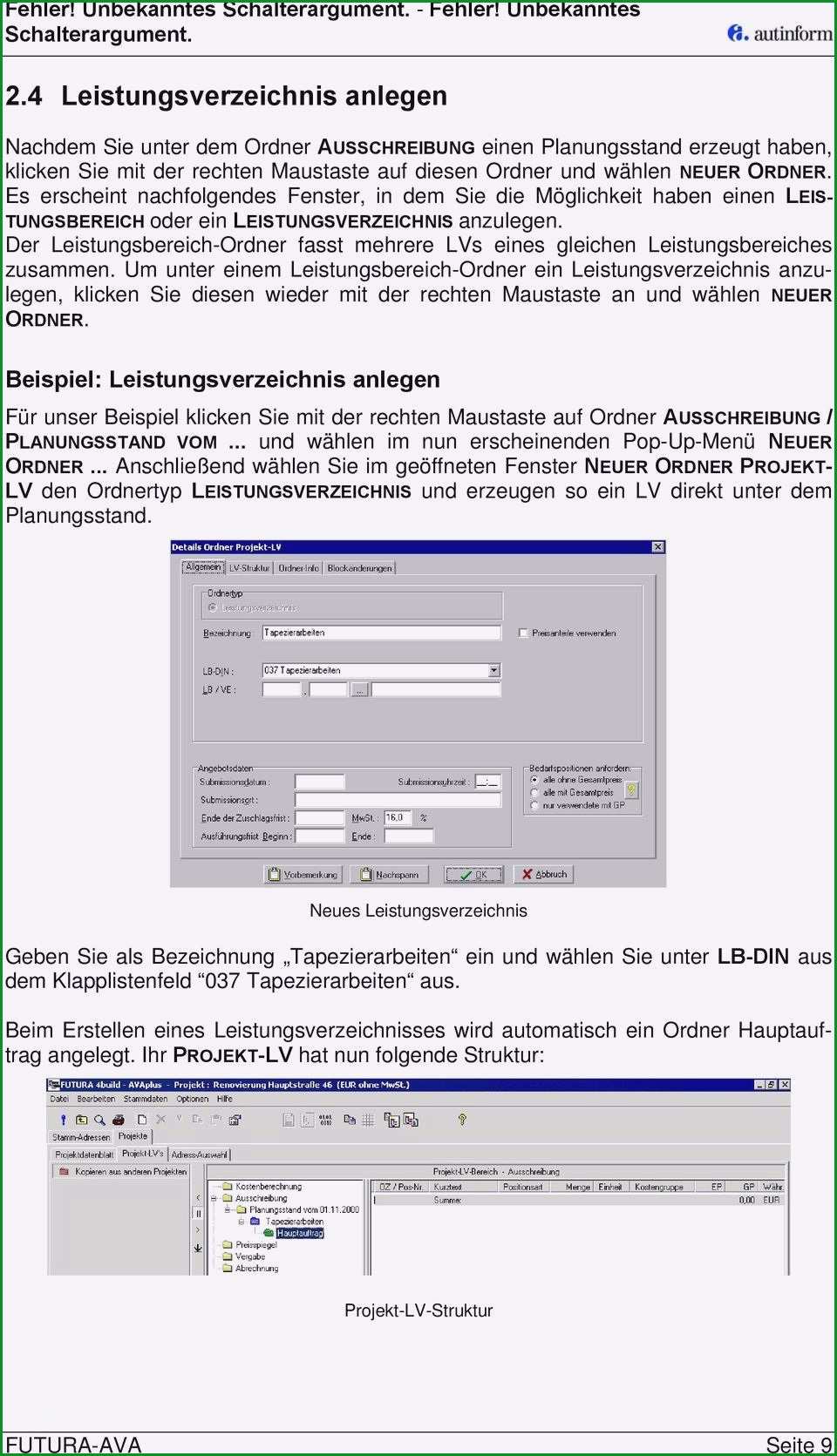 leistungsverzeichnis vorlage