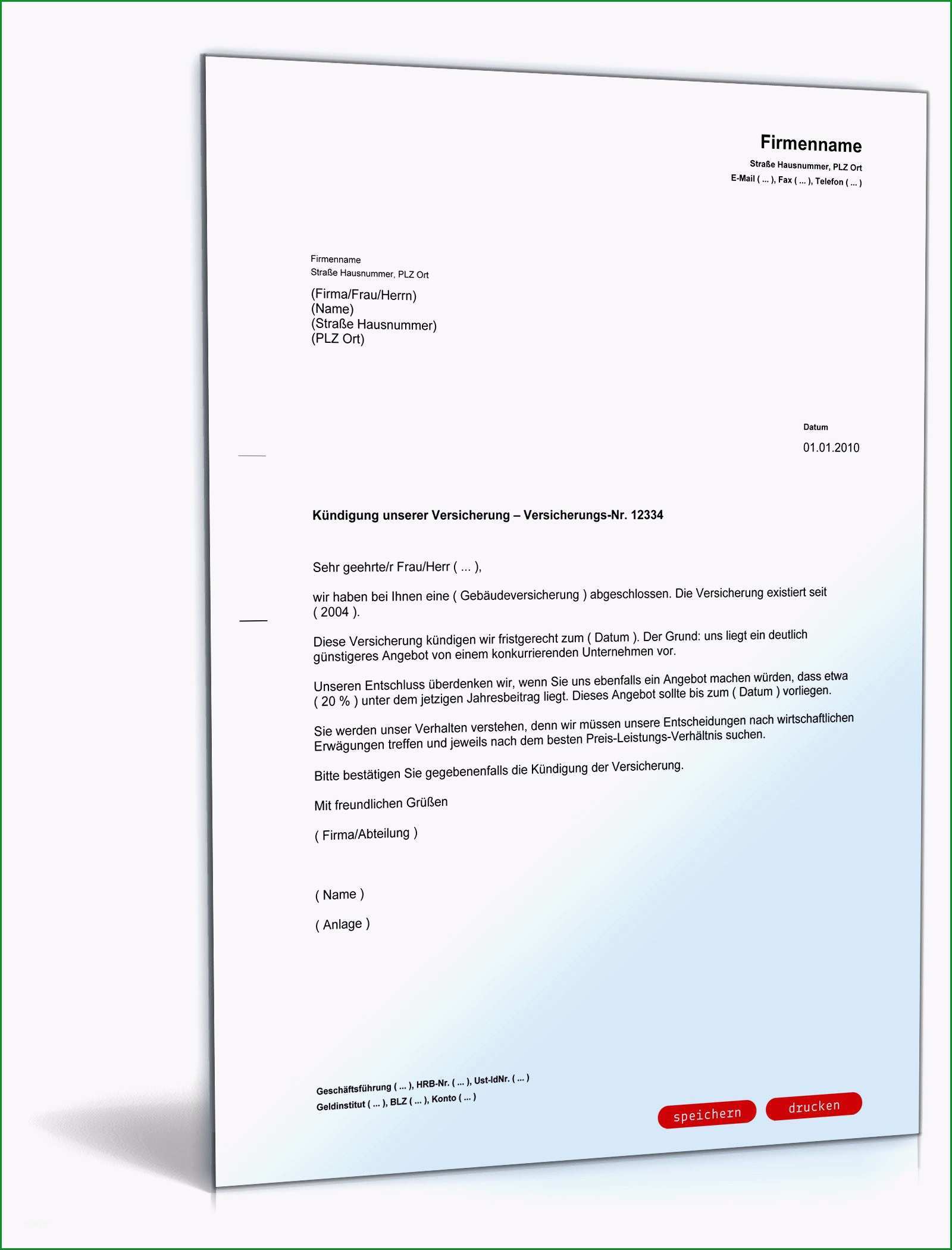 Großartig 20 Kündigung Versicherung Vorlage Word