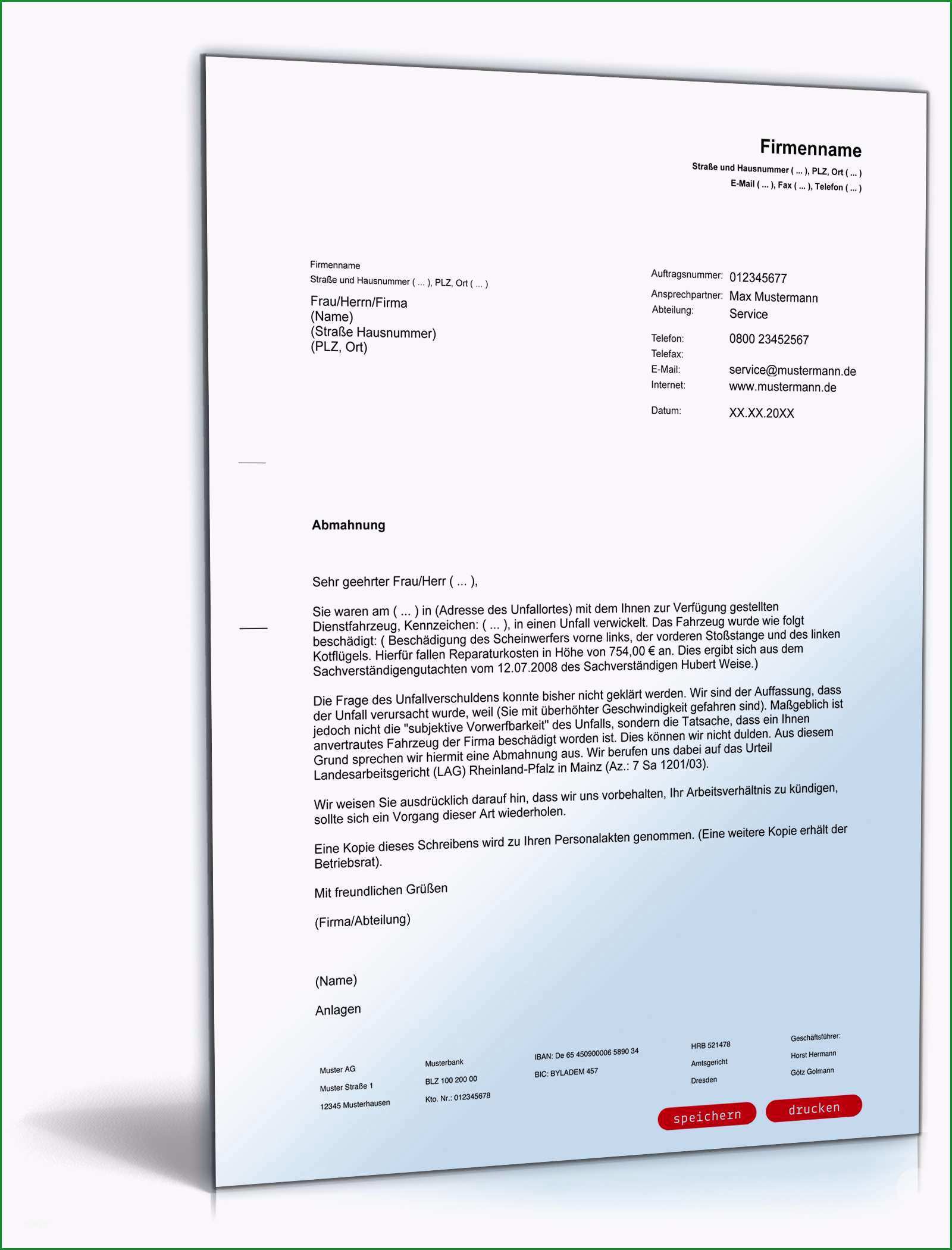 Hervorragen Abmahnung Unfalls Mit Dienstwagen