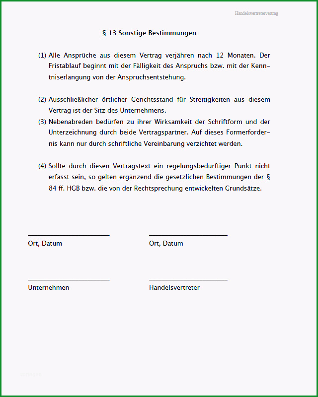 handelsvertretervertrag befristet