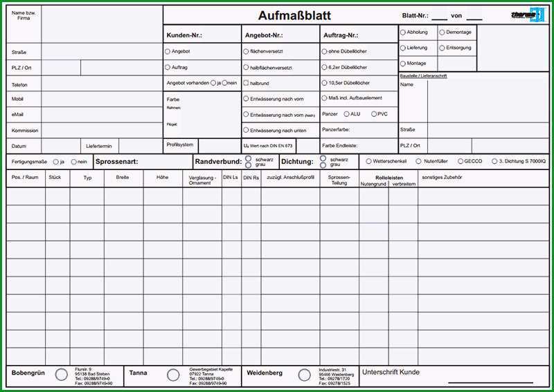 Hervorragen therma Aufmaßblatt therma Fensterbau Gmbh