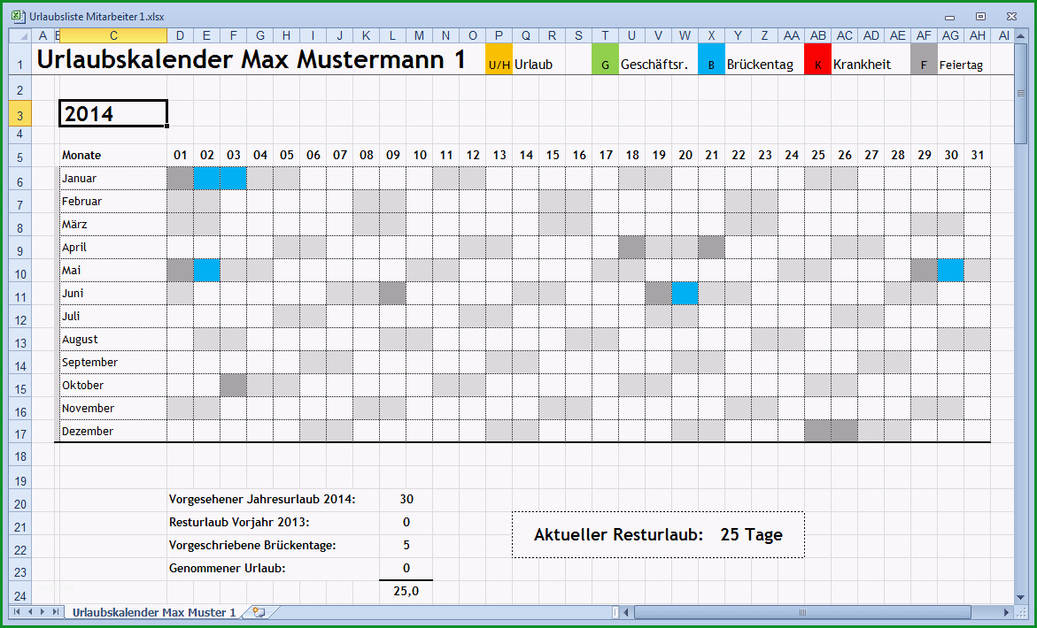 ansprechender excel urlaubskalender fuer den arbeitsplatz