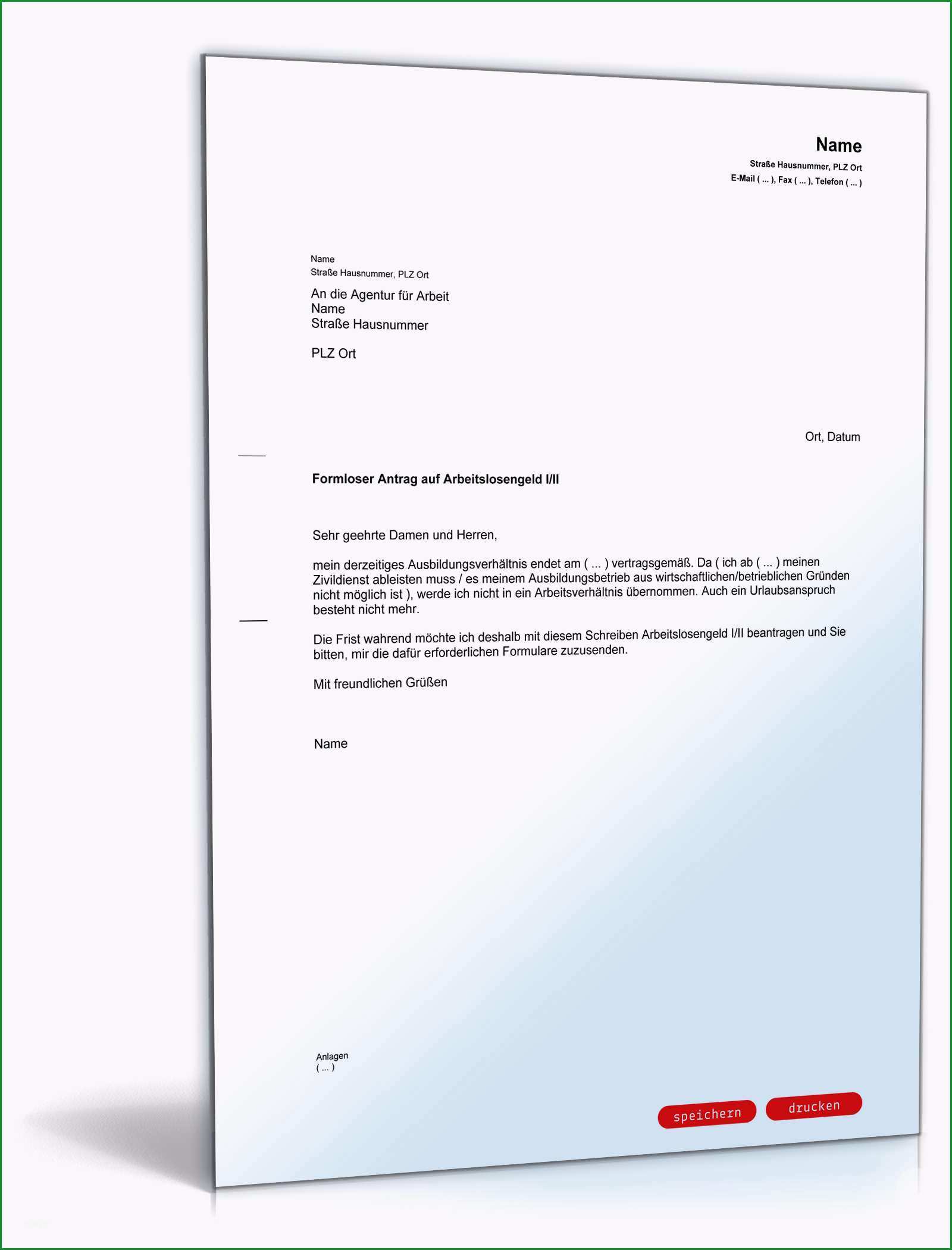 formloser alg antrag beendigung ausbildung