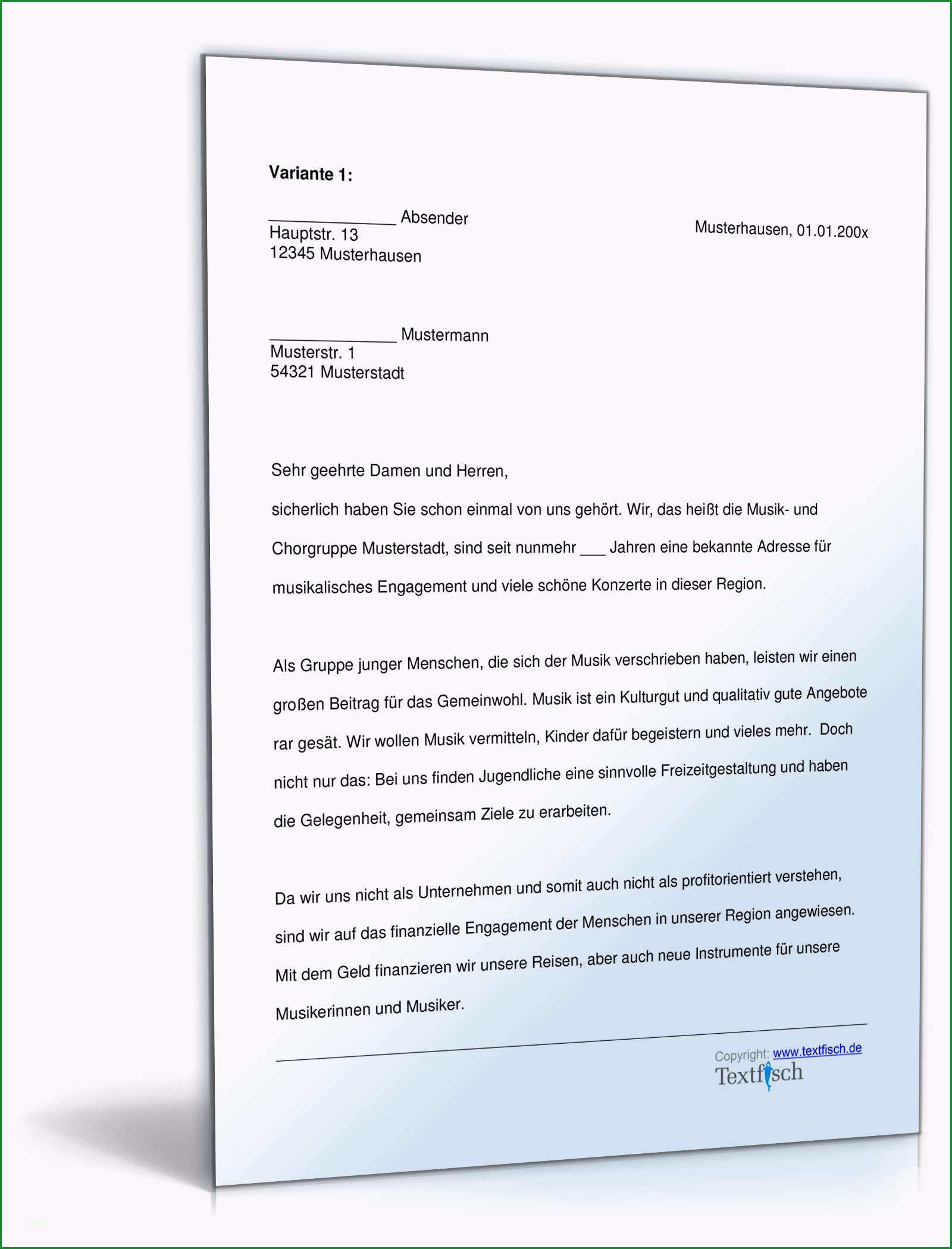 anschreiben um einen sponsor fuer einen chor ein musikprojekt zu gewinnen