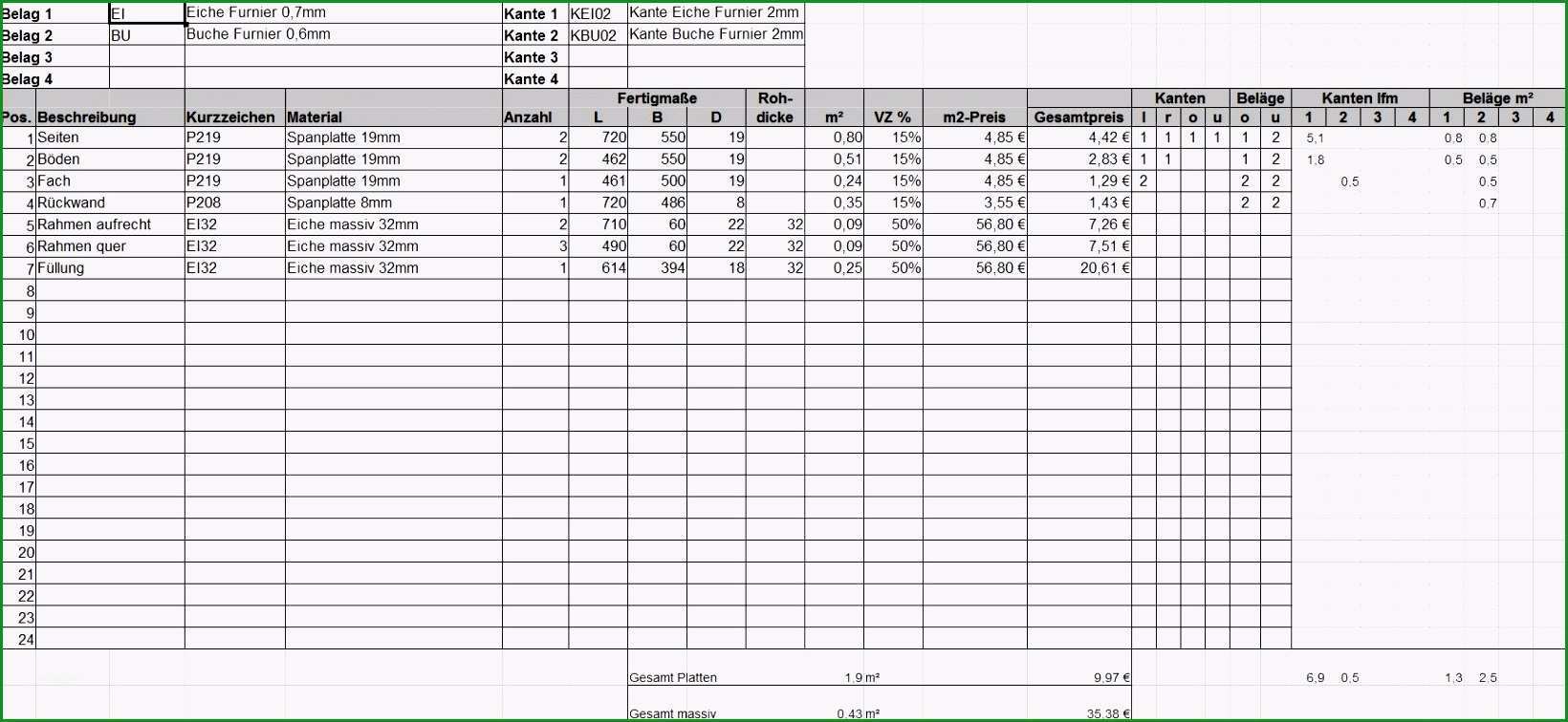materialliste excel vorlage xpieat