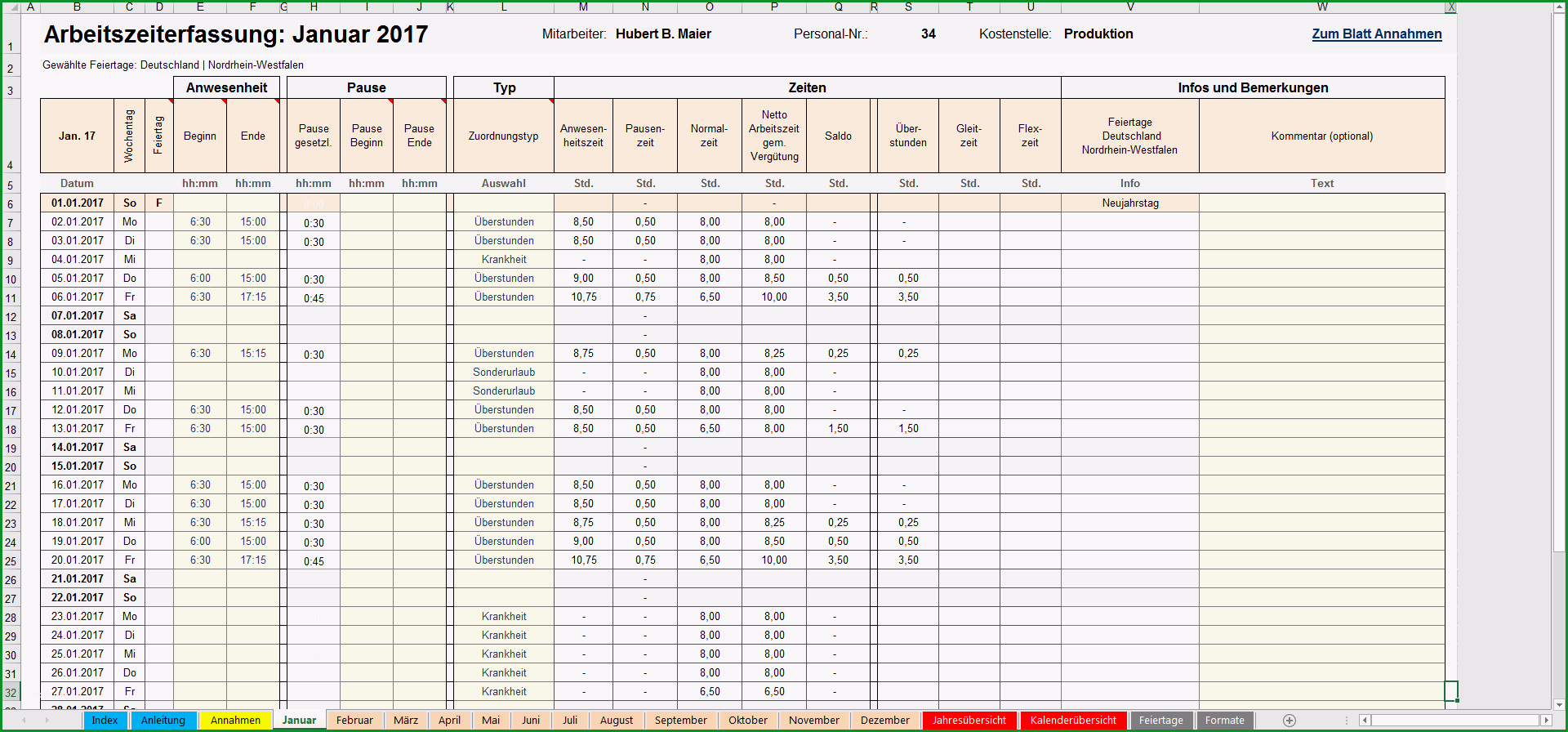 Sensationell Excel Arbeitszeiterfassung Screenshots Fimovi