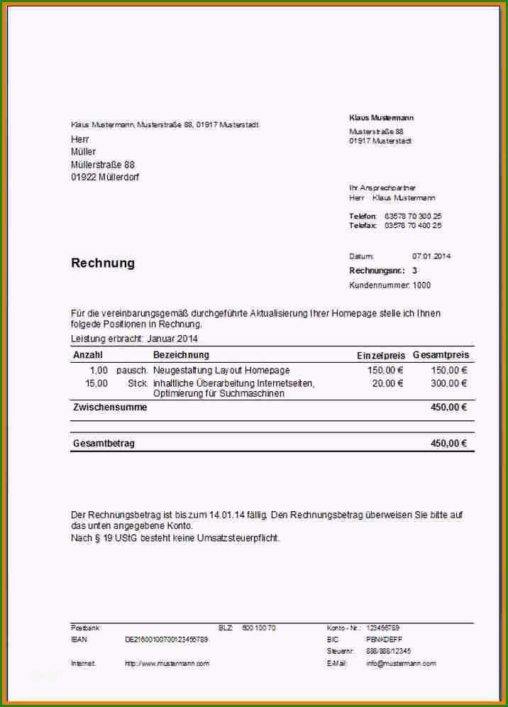 word vorlage rechnung kleinunternehmer