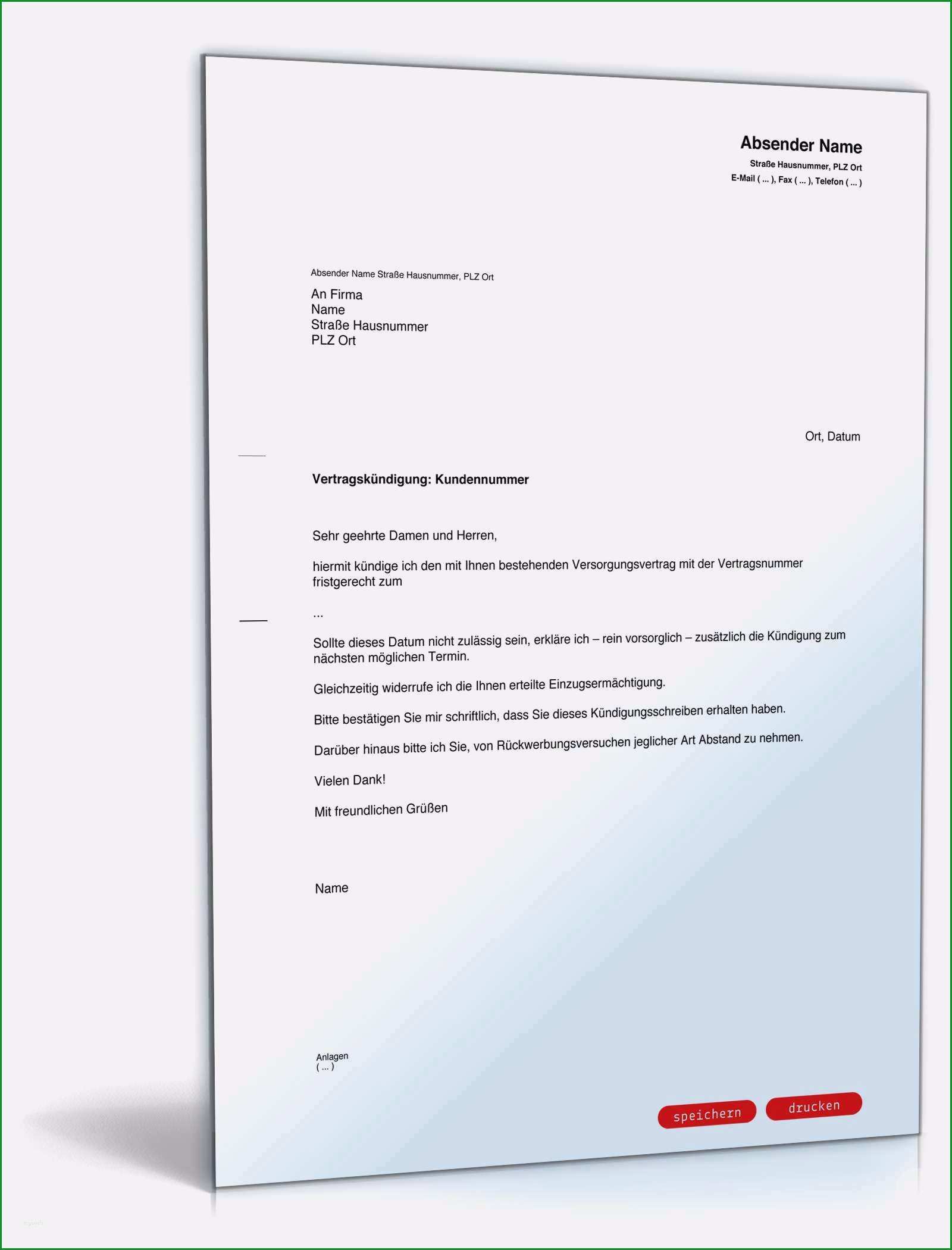 Toll 20 Kündigung Gas Vorlage