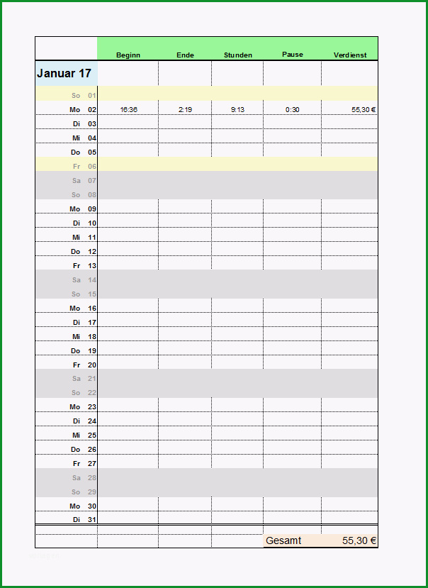excel arbeitszeitnachweis vorlagen 2015