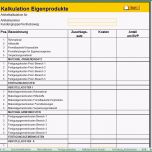 Toll Kalkulation Von Eigenerzeugnissen Excel Vorlage Zum Download