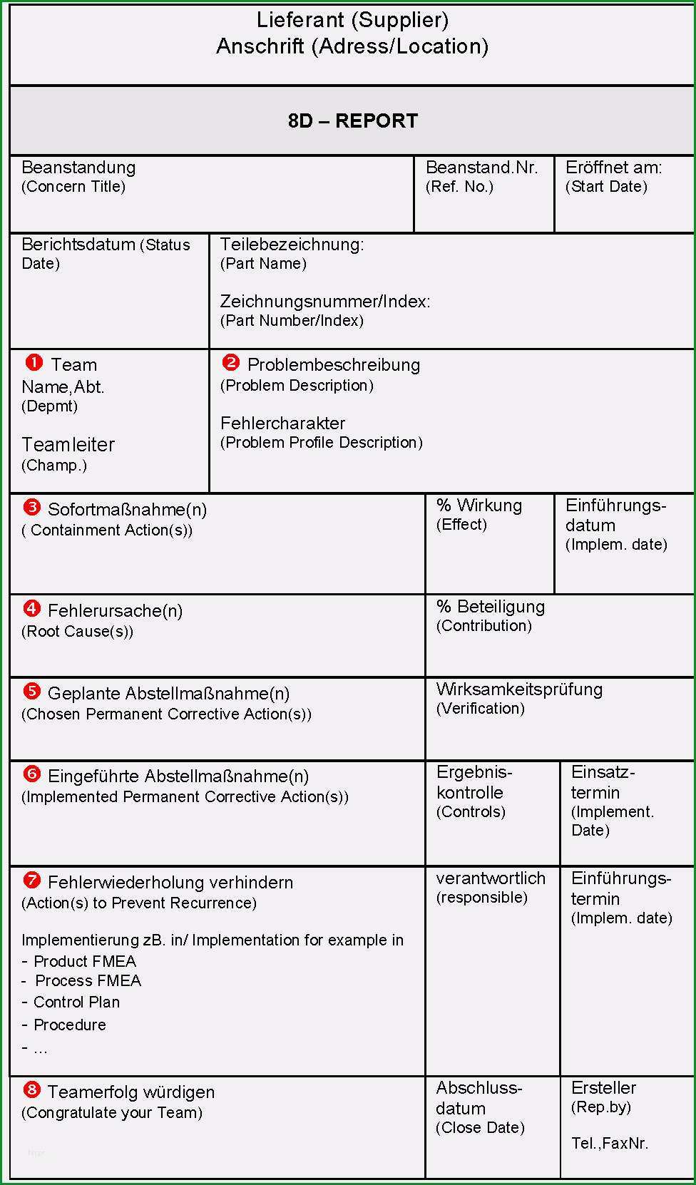 Überraschen 8d Report Vorlage Xls Hübsch Acht Disziplinen „8d Report