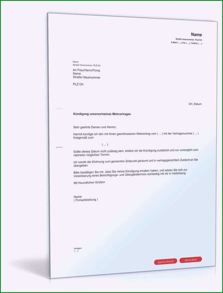 kundigung mietvertrag durch vermieter vorlage kostenlos