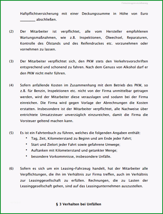 Ungewöhnlich Firmenwagen Vereinbarung Vorlage Zum Download