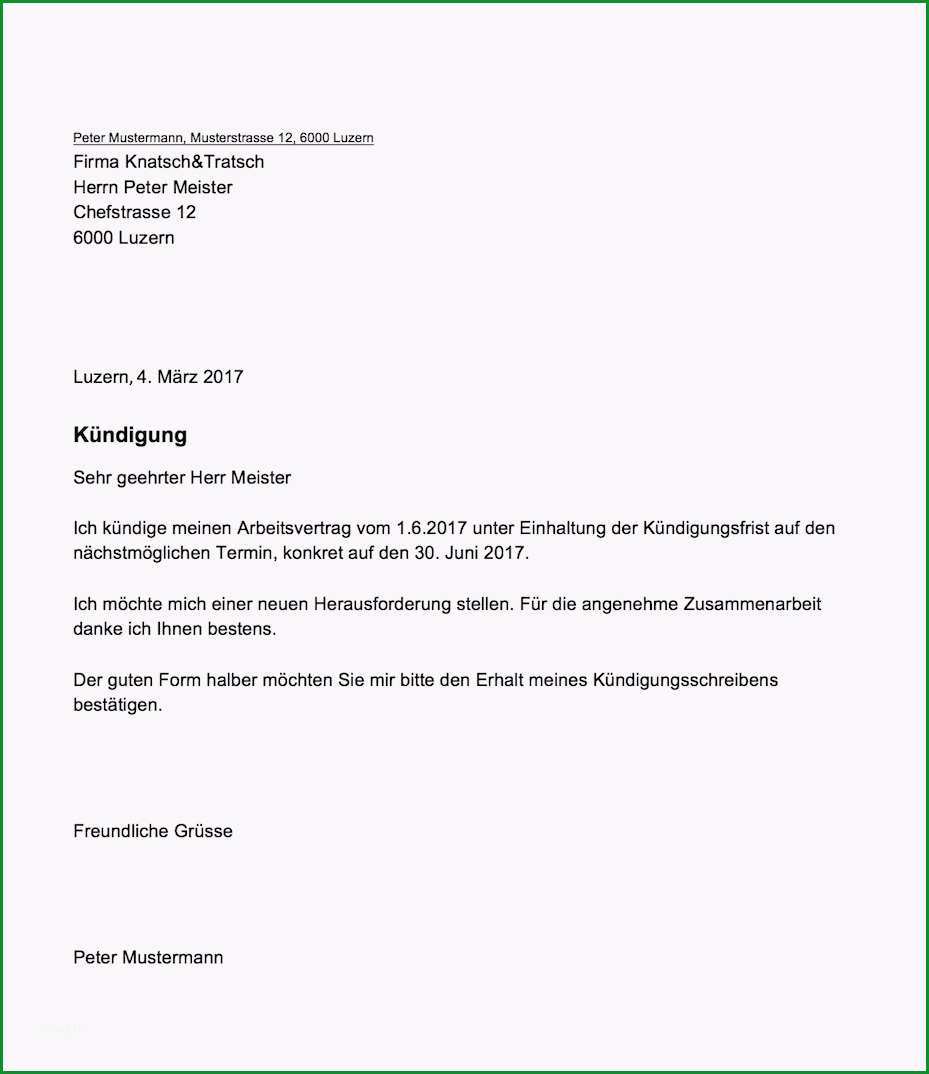 Ungewöhnlich Kündigung Arbeitsvertrag – Muster Vorlage