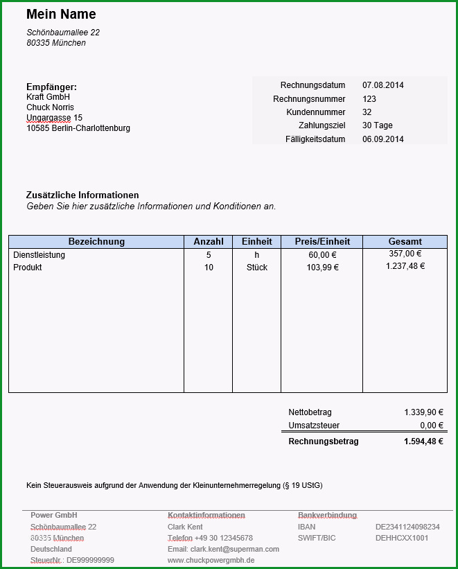 Ungewöhnlich Rechnung Kleinunternehmer Kostenlose Vorlage In Word