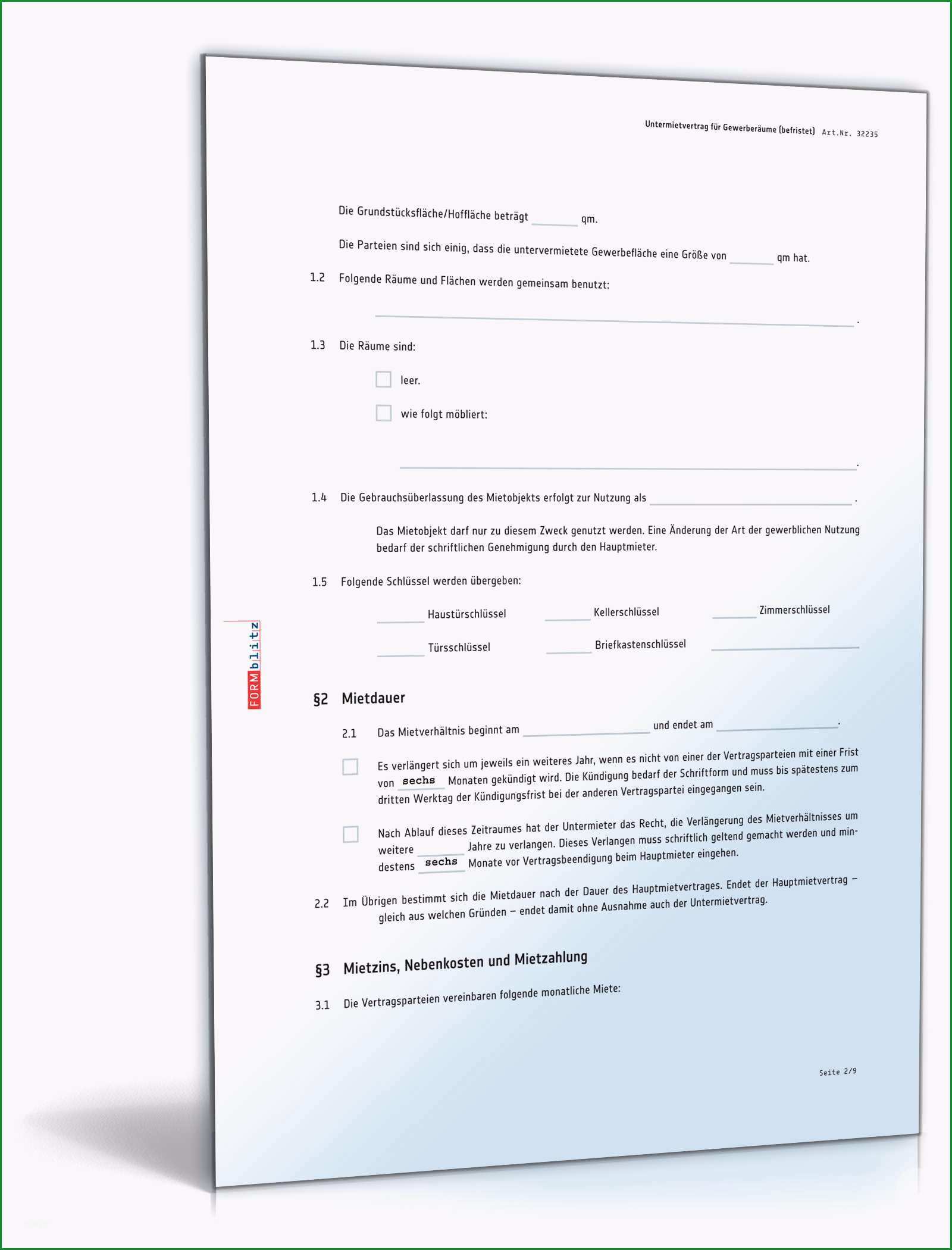 untermietvertrag fuer gewerberaeume befristet