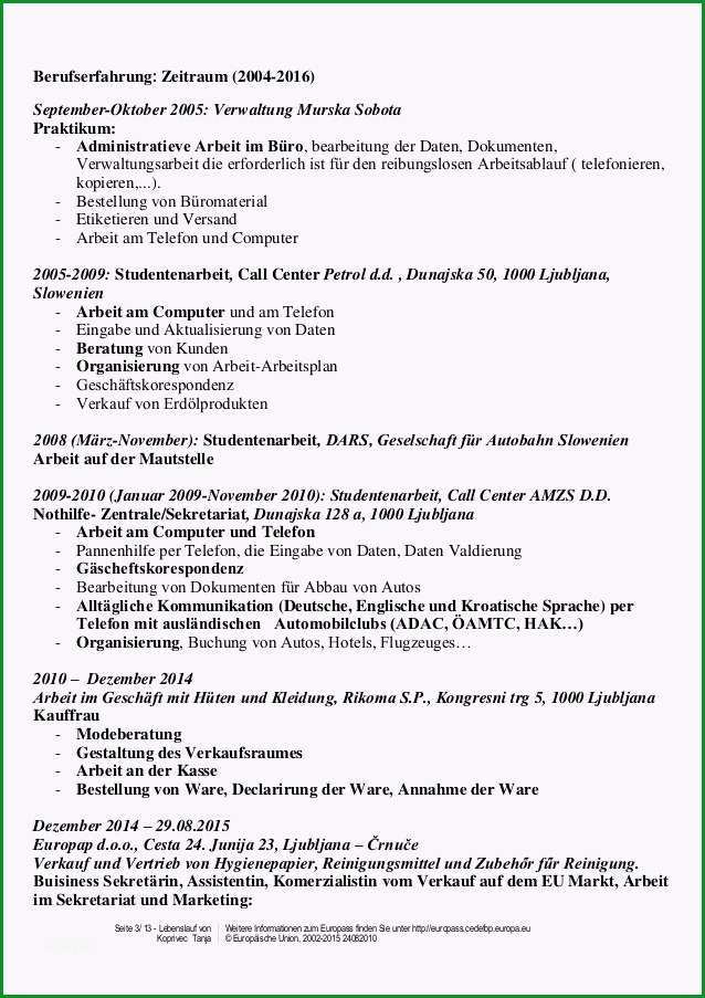 Unglaublich Cv Europass Lebenslauf Deutsch Tanja Koprivec25 7 2016pdf