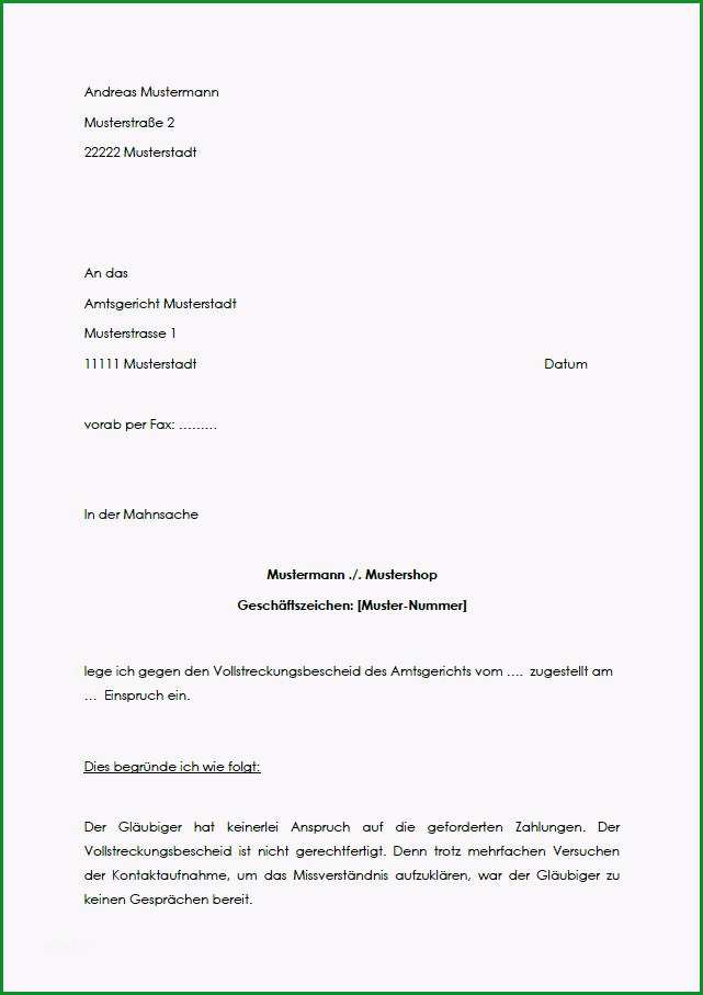 Unglaublich Einspruch Vollstreckungsbescheid Muster Zum Download