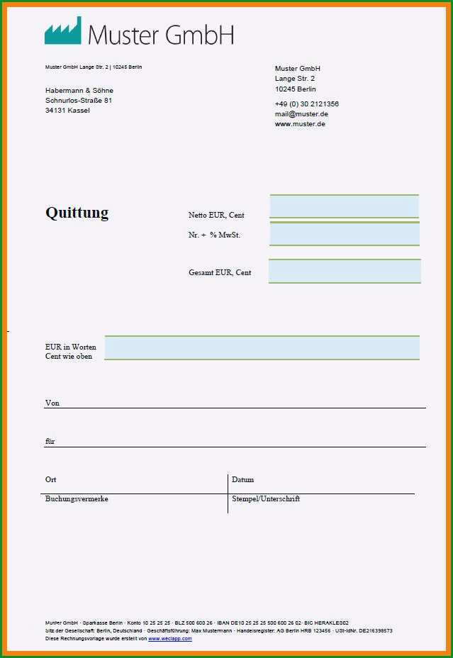 Unglaublich Quittung Vorlage Word