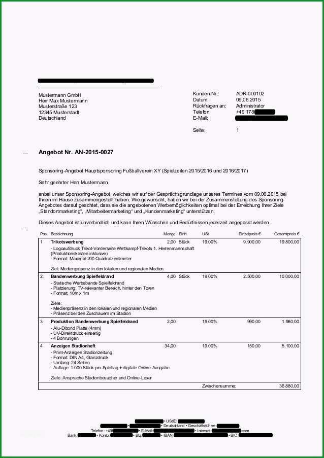 Unvergesslich Gestaltungsbeispiel Sponsoring Angebot