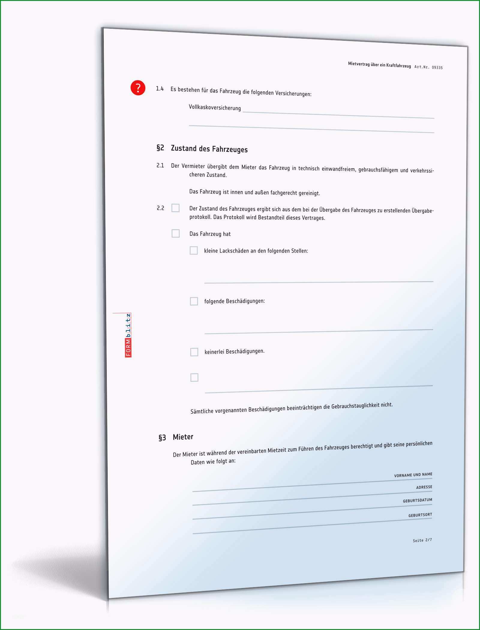 mietvertrag kraftfahrzeug